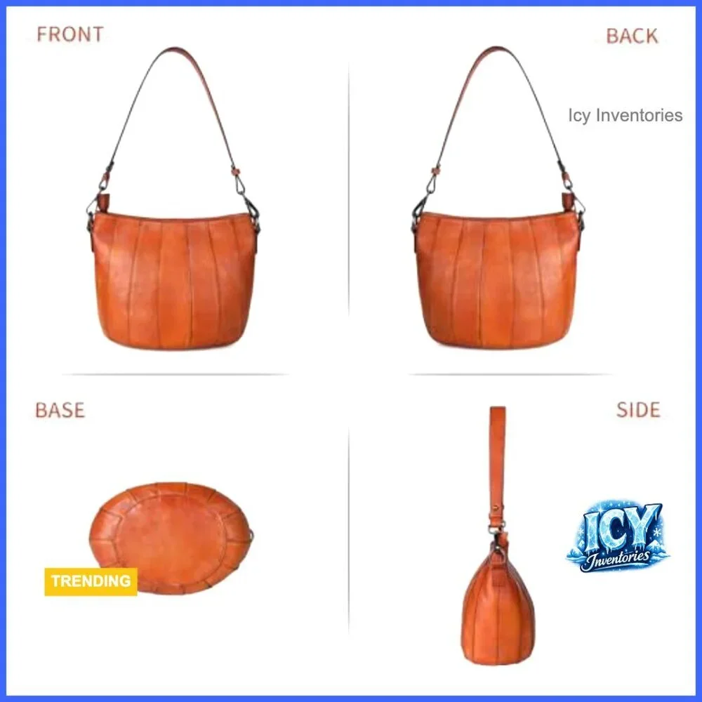 Full Grain Leather Bucket Bag Handmade Patina Adjustable Strap